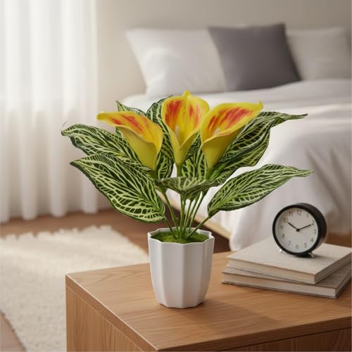 Image of fancymart Artificial Calla Lily Plant with Pot - 30 cm Height Decorative Flower Leaves (Pack of 1) | Realistic Faux Plant for Home & Office Decor | Table, Shelf & Desk Decoration
