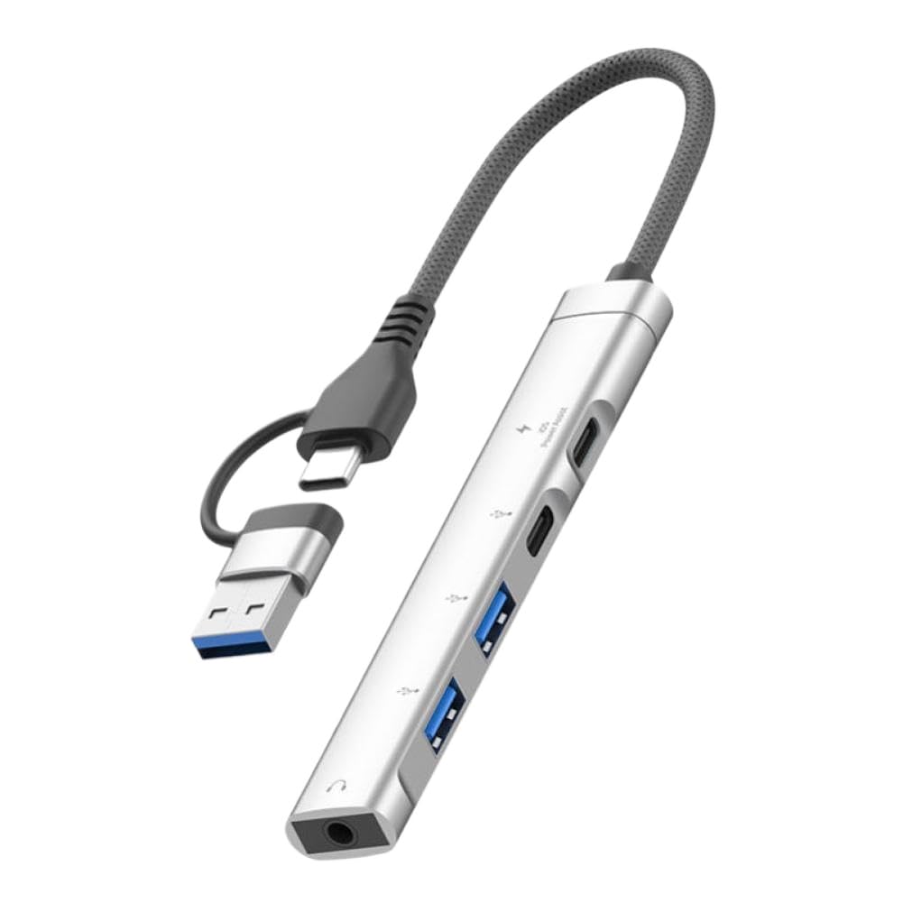 5 in 1 Type C to 3 5mm Audio Adapter OTG USB Hub to Laptop Universal Computer Docking Station Splitter Compatible with Laptop PC Tablet(Silver)