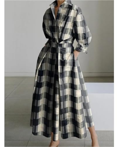 Bengbobar Womens Plus Size Leopard Print Shirt Dress with Pockets - V-Neck, Long Sleeves, A-Line, Maxi, White2