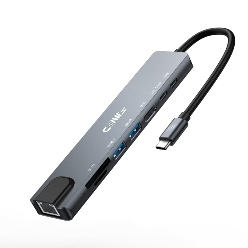 Claw's CHUB008-P 8in1 100W Hızlı Şarj Özellikli Çevirici Hub Çoklayıcı (1x 4K HDMI *1x USB-C 100W Şarj *1x USB-C Data *1x USB 3.0 5Gbps *1x USB 2.0 480 Mbps 1x RJ45 *2x TF/SD)