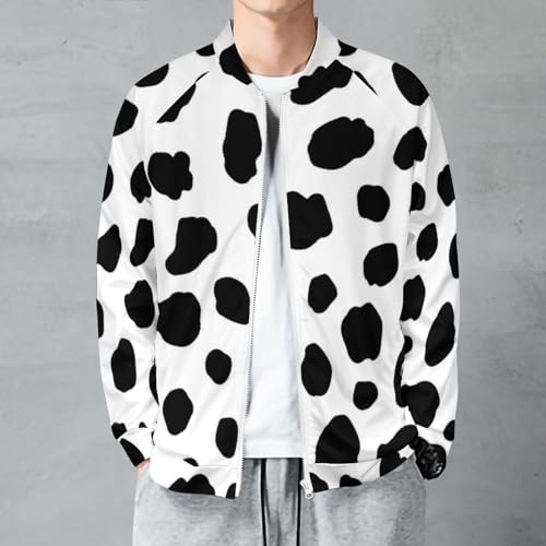 Dalmatian Print Men's Bomber Jacket Lightweight Windbreaker Casual Coat Pocket Spring Fall2
