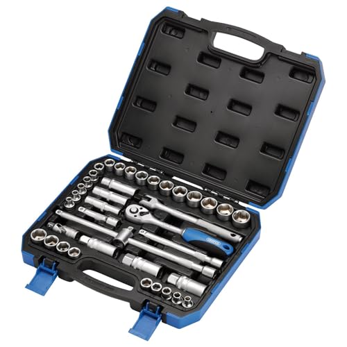 Draper 39 Piece Set Square Drive Combined mm/AF Socket 3/8 Length - DIY Home Workshop Professional & Car Kit