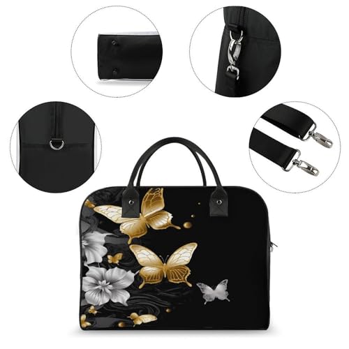 Maletín negro con mariposas doradas para laptop ligero miniatura 6