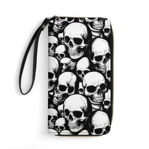 Travel Credit Card Holder Wallet for Women, Pu Leather Slim Card Holder Case Wallet Cool Funny Goth Skulls Long Purse with Wrist Strap3