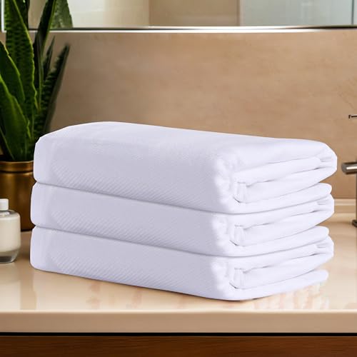 Image of Kuber Industries Pack of 3 Cotton Bath Towel for Women | Super Soft Swimming & Bathing Towel | 30x60 Inch | Travel Cotton Towel & Gamcha | White