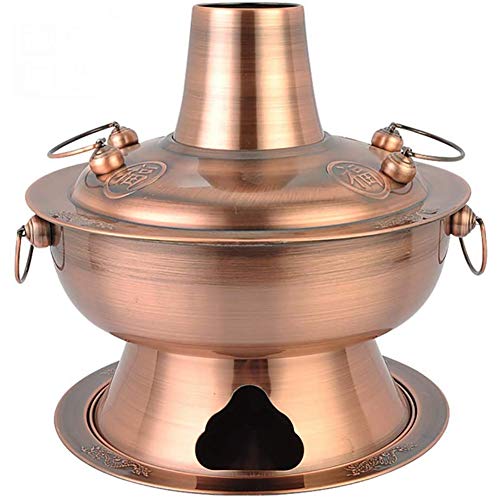 Fikujap Old Beijing Chinese Hot Pot Copper Stainless Steel Traditional Charcoal Heated Soup Steam Kettle Kitchen Tools CookwareBrass36CM