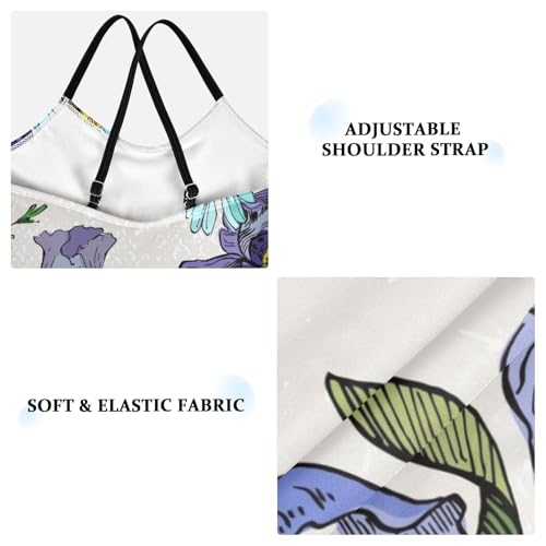 Girls One Piece Swimsuits Irises and Daisies Pattern Sport Halter Swimwear Beach Bathing Suit, 4T3