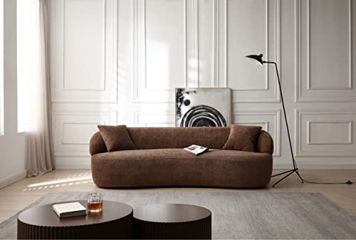 Image of KEIKI 87 inch Curved Oversized Boucle Cloud Sofa with Thickened Seat Cushions and Backrest, Modern 3-Seater Upholstered Corner Fluffy Couch, No Assembly Required, for Apartment, Living Room, Dark Brown