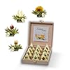 Creano Teelini Teeblumen im Tassenformat, Geschenkset in Teekiste aus Holz, 12 ErblühTeelini in 4 Sorten, Weißer Tee…
