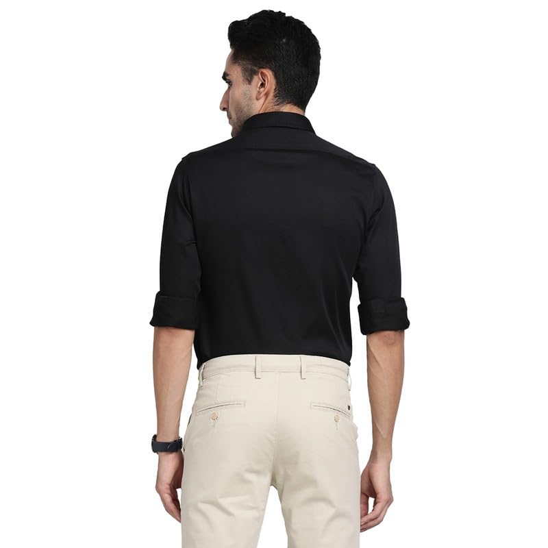 Image of Turtle Men Cotton Stretch Black Solid Slim Fit Casual Shirts