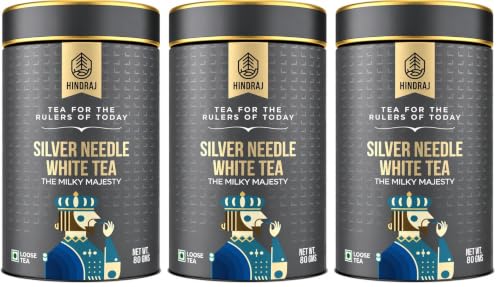 Image of Hindraj The Milky Majesty Silver Needle White Tea Loose Leaves 80 g Premium White Tea Leaves, 100% Natural Ingredients Soothing Brew, High in Antioxidants, Light & Refreshing Flavor (Pack of 3)