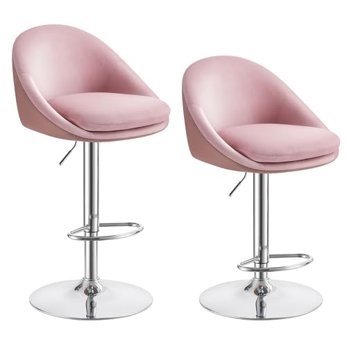 VASAGLE Barhocker, 2er Set, Barstuhl, höhenverstellbar, 360° drehbar, Küchenstuhl, mit Rückenlehne, Sockel, Fußstütze, Stahl, für Theke, Bar, Esszimmer, pastellrosa-Silbergrau LJB110R01
