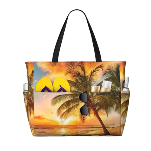 Sac fourre-tout imprimé plage tropicale Noir grand sac à bandoulière