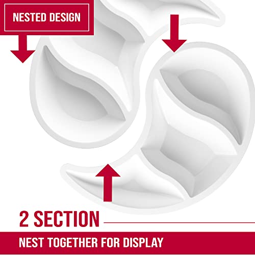 Plasticpro 2 Section Divided Plastic Serving Food Tray Yin Yang 2 Part Double Section Decorative Dish For Parties And Hosting, 1 Set White #TOP3