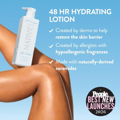 Native Sensitive Body Lotion, 48H Hydration for Soft Skin, Hypoallergenic Fragrance, Free from 81 Known Allergens, Naturally Derived Ceramides, Bare Vanilla Scent, 18 Fl Oz - image 2