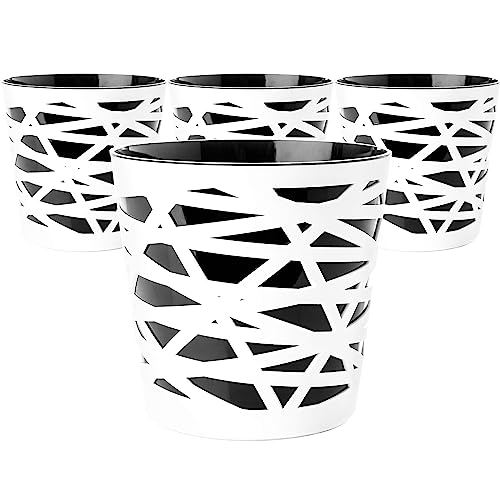 4er Set Blumentopf Ãœbertopf, 2 in 1, stabilem Kunststoff, mit herausnehmbarem Einsatz, Durchmesser 15 cm, Höhe 15 cm, schwarz/weiÃŸ