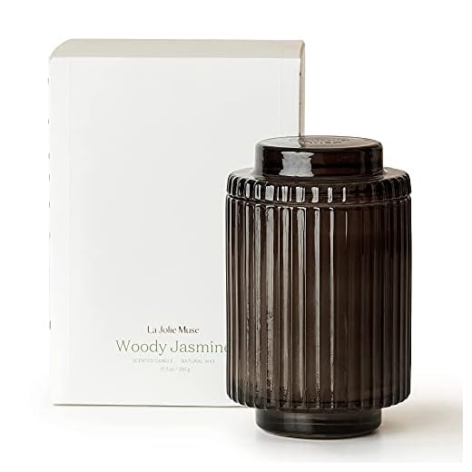 LA JOLIE MUSE Vela Aromática de Jazmín Amaderado, Cera Natural, 80 Horas de Combustión Prolongada, Envase de Vidrio para Regalo y Decoración del Hogar, 350g