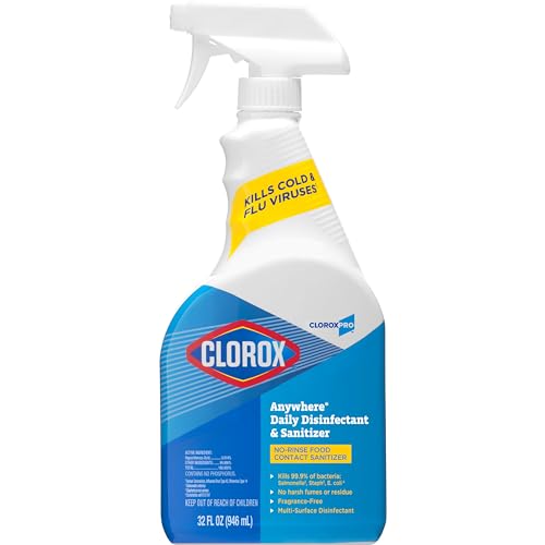 CloroxPro Anywhere Daily Disinfectant and Sanitizer, No-Rinse Food Contact Sanitizer, Kills Cold and Flu Viruses, 32 Fluid Ounces