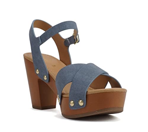Image of Soda MIGUEL ~ Women Crisscross Band Fashion Chunky Platform Block Mid Heel Sandal with Ankle Strap and Stud