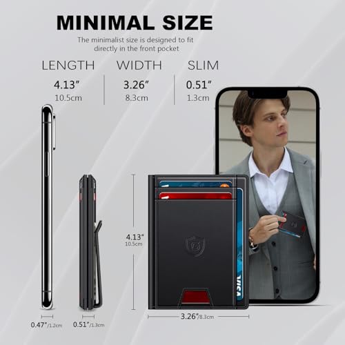 Image of Wallet for Men 14-16 Cards, Minimalist Men Leather Wallet, Men's Front Pocket Bifold Wallets with Money Clip, Slim Thin Card Holder RFID Blocking Bill Folder & Magnetic Closure, Gifts for Men, Black