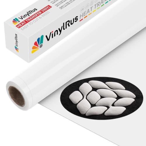 Image of VinylRus Heavy Duty Puff HTV Heat Transfer Vinyl Roll, White, 12 inch x 5FT