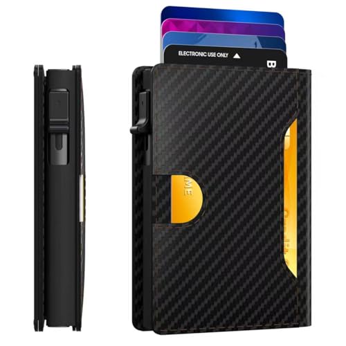 Frapkom Wallet for Men 8-11 Cards Smart Pop Up Card Wallet Anti-Theft RFID Blocking Wallets with Cash Slots ID Window Ultra Thin Front Pocket (Carbon Fiber)