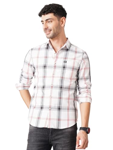 Image of The Indian Garage Co Men's Cotton Regular Fit Checkered Full Sleeves Cutaway Collar Casual Shirt