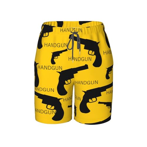 Boys Swim Trunks Fashion Handgun Gun Yellow Kids Swim Shorts Quick Dry Beach Board Pocket