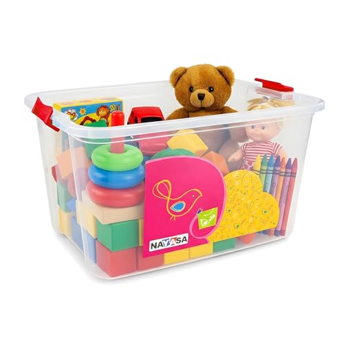 Image of Nayasa Plastic 25 L Multipurpose Rectangular Toy and Storage Box (Transparent) with Lid and Rolling Wheels | Durable, Spacious & Ideal for Home Organization
