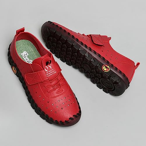 Image of Women's Hollow Beef Tendon Soft Bottom Slip-on Flat Loafers,Fashion Hand Sewing Non-Slip Oxford Breathable Orthotic 4D Pain Relief Comfy Walk Casual Shoes