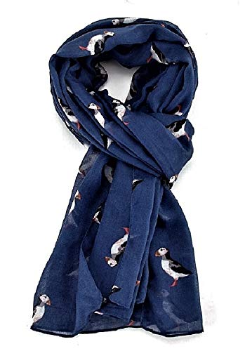 LilyRosa Puffin Scarf Silver Grey Blue Green Turquoise Scarfs Wrap Scarves Puffins Bird Birds (Blue)