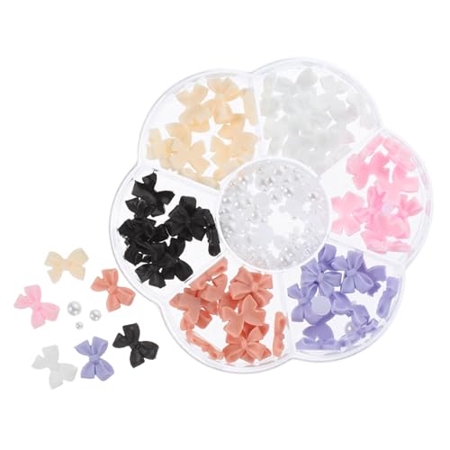 VICASKY Beaded Nail Charms Bow Pearl Nail Jewelry 7 Piece Set Manicure Ornaments for Women DIY Decor