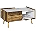 HOMCOM Mesa de Centro para Salón con Cajón y Estante Abierto Mesa de Café Industrial con Encimera de Mármol y Patas Elevadas de Madera 80x45x40,5 cm Marrón Rústico y Blanco