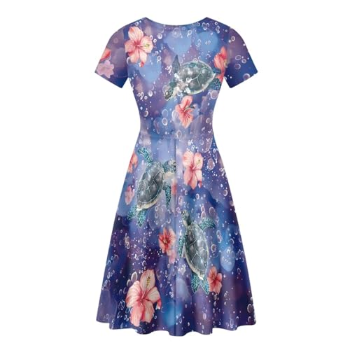 Image of HUGS IDEA Womens Puffy Swing Midi Dress Round Neck Short Sleeve Party A-Line Dresses