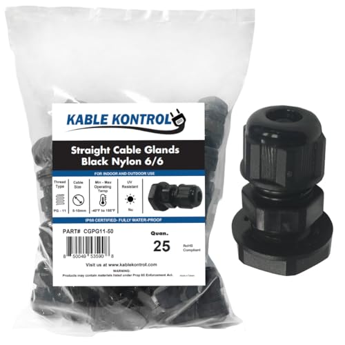 Kable Kontrol Nylon Cable Glands For 5-10mm Cable Size Straight Gland 11 PG 50 Pcs Cord Grips, Strain Relief, Waterproof Joint Wire Protectors for Industrial Use, Flame Retardant, RoHS Compliant