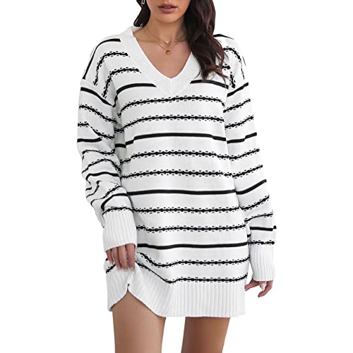 Robe rayée pour femme col en V en polyester : la légèreté d'une coupe mini moderne