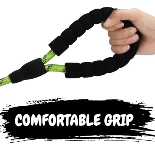 Image of PAWPRO HANDMADE 5 Ft Heavy‑Duty Reflective Dog Leash - Soft Padded Handle + 360 Swivel Clip - Strong Nylon Rope, Tangle‑Free, Safe Night Walks - Ideal for, Medium & Large Dogs (Slime Sprint, 5 Feet)