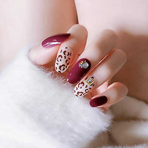 Morebrave Leopard Nails Red Color Hopping Fake Nail with Holographic Full Cover Press on Nails Daily Finger Wear for Women and Girls