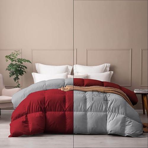 Image of PURE ECO Reversible 300 GSM Comforter Single Size - Luxury & Soft Microfiber 300 GSM Comforter for Winter - Duvet /Blanket Single Size (60 inchX90 inch) - Burgundy /Silver Grey Color
