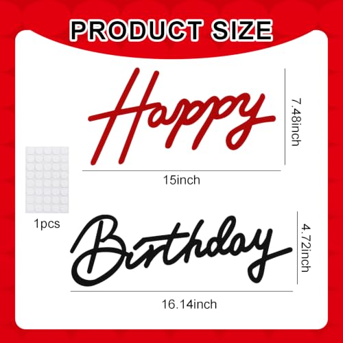 Image of TONIFUL Happy Birthday Sign for Backdrop - Black Red Felt Banner - Includes Dot Glue - Perfect for Birthday Party Backdrop,Wall Decr,Balloon Arch,Photo Background
