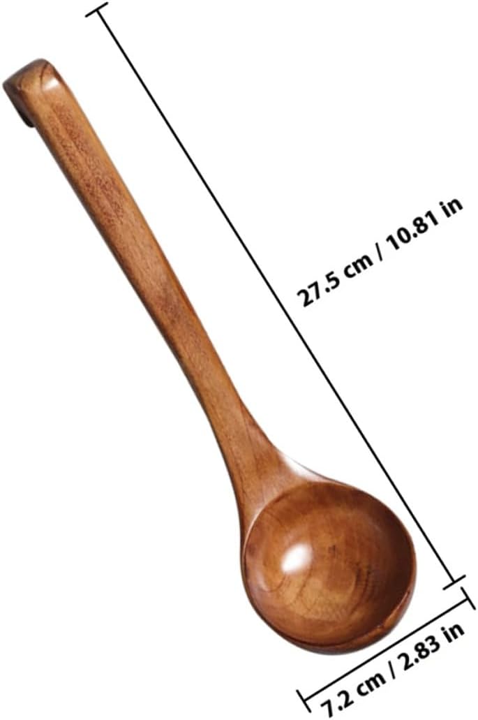 CHILDWEET Wooden Soup Ladle Long Handle Japanese Style Wooden Cooking Spoon Dark Wood Asian Soup Spoon for Ramen Hot Pot Kitchen Use