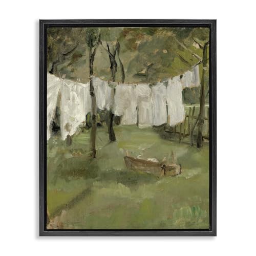 Classic Clothesline Yard Scene, 16 x 20 Inch Canvas in Floater Frame