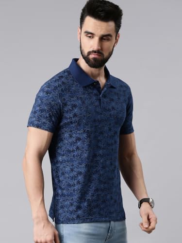 Image of KRYPTIC Men Cotton Printed Half Sleeve Regular Fit Polo Tshirt(Blue;M)