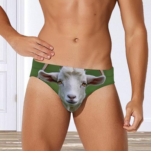 White Goat Printed Swim Briefs for Men Sexy Bikini Swimwear Elastic Beach Trunks Bathing Suit2