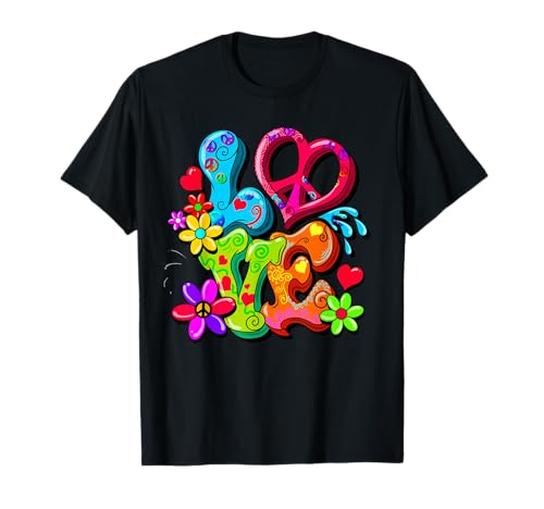 Panneau « Peace Love » Hippie Flowers, années 60, 70, rétro T-Shirt