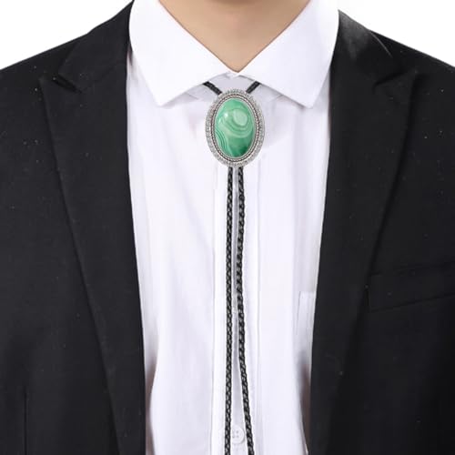 Image of Jeilwiy Bolo Tie for Men Real Stone Westwern Cowboy Ties Silver Bolos Women Leather Necktie Gift for Birthday Christmas