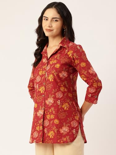 Image of feranoid Classic Collared Cotton Shirt with 3 /4 Sleeve for a Timeless Casual Look