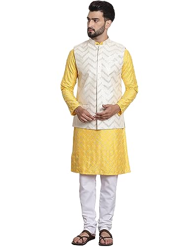 Image of SOJANYA (Since 1958 Men's Silk Blend Kurta and Pyjama with Nehru Jacket