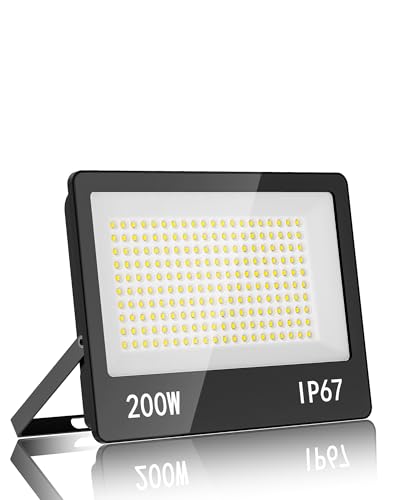 HAPYLUMI Foco LED Exterior 200W, 20000LM Luces 6500K Blanco Frío, Proyector IP67 Impermeable, Luz de Seguridad para Terraza Jardín Patio