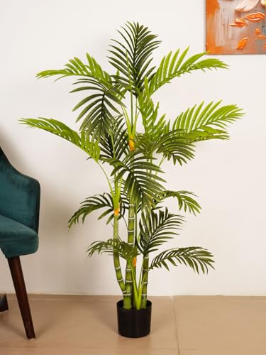 Image of ARICK DECOR 4.3Ft Artificial Golden Areca Palm Plant in Black Pot, 4.3ft Large Faux Tropical Palm Tree for Home Decor, Office, Living Room & Corner Accent